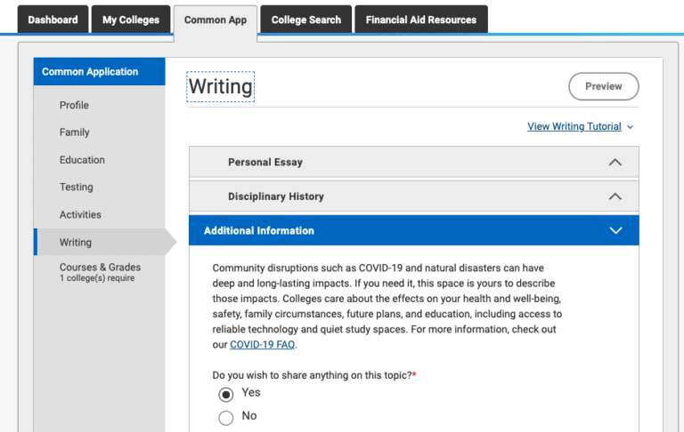 Common App Writing More Additional Information